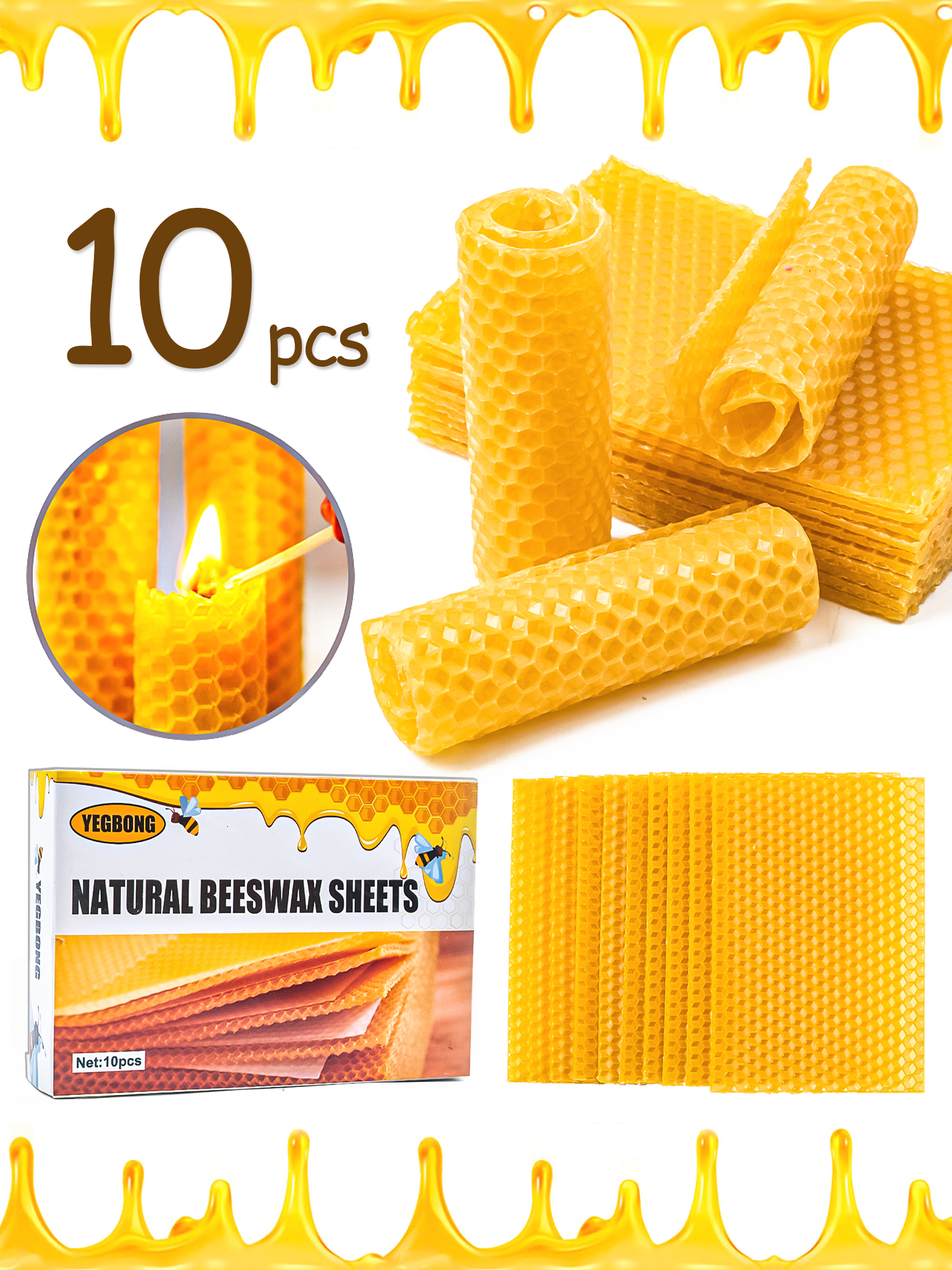 10Pcs Natural Honeycomb Bee Wa - مراجعة Candle Making Video وسعره